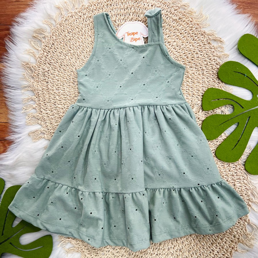 Vestido em Lase Floral com Lacinho na Alça - Verde